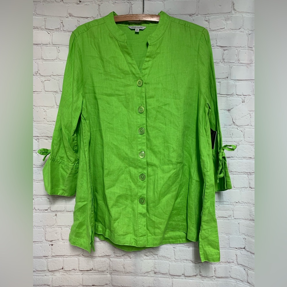 John Mark Bright Green Button-Front Tunic Top